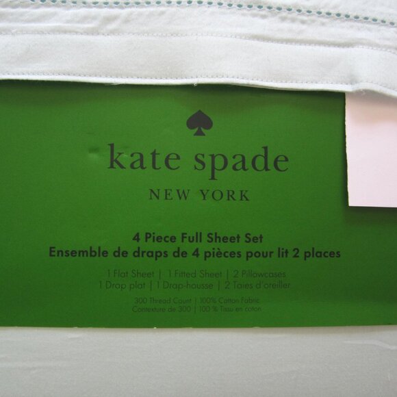 Kate Spade Full Sheet Set Light Green Cotton 300 Thread Count - Picture 2 of 8